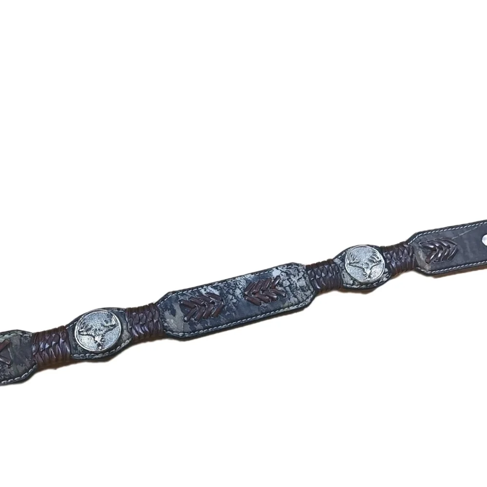 Nocona 44190222 Camo Elk Medallion Concho Leather Belt Youth Boy Size 18 16-20
